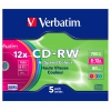 диск CD-RW 700 Мб  8-12х перезаписываемый Slim Verbatim цветные (5 шт)